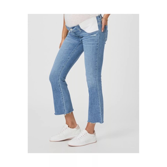 PAIGE Denim - PAIGE Colette Crop Flare Maternity Jeans Blue Light Wash Distressed Size 28